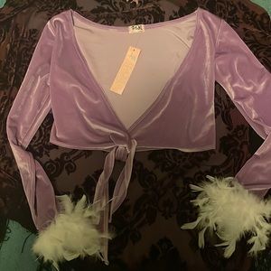 boho fairy front tie feather crop top